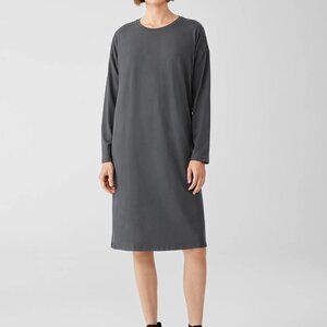NWT Eileen Fisher Cotton Stretch Jersey Graphite Round Neck Knee-Length Dress PL